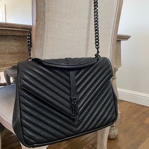 Saint Laurent Matelassé Large Collége Bag YSL Black